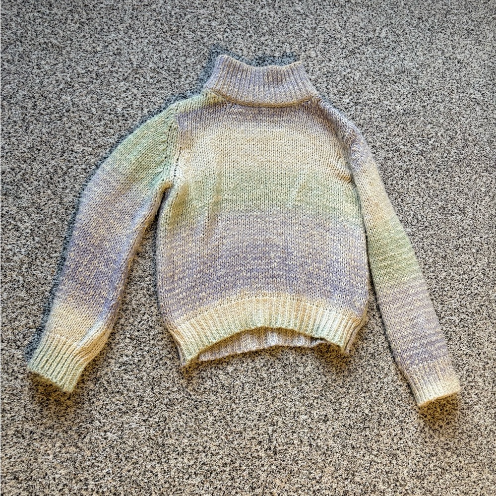Anthropologie Green and Purple Cowl Neck Sweater